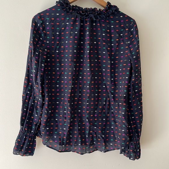 J.crew blouse, dark blue with ruffled neck and sleeves. - Picture 5 of 6